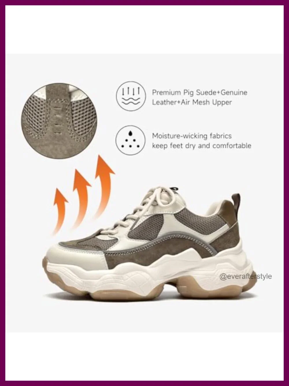 Chunky Platform Sneakers Women Lace Up Casual Dad Shoes Pig Suede Leather